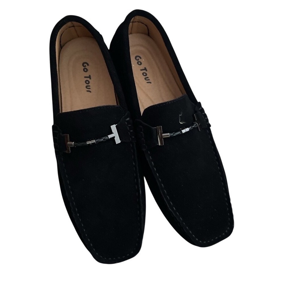 Go Tour Mens Black Suede Driving Loafers Slip On Shoes S088-45 Size 10.5 M